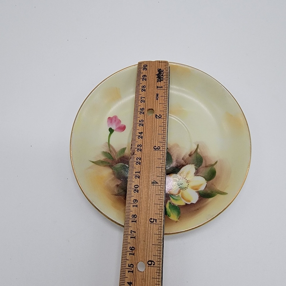 Vtg Enesco Floral Pedestal Cup & Saucer Set Gold Trim Accents Hand Painted E1432 - Picture 12 of 13